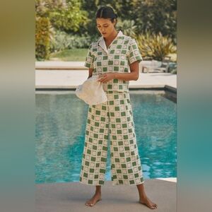 Anthropologie Flat White Kint Button Down and Pants Set, 2X NWT